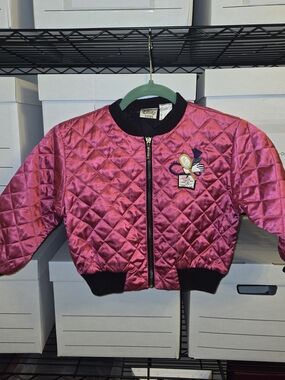 Disney Pink Satin Quilted Jacket with Black Trim Kids Size 4 PTP 17"